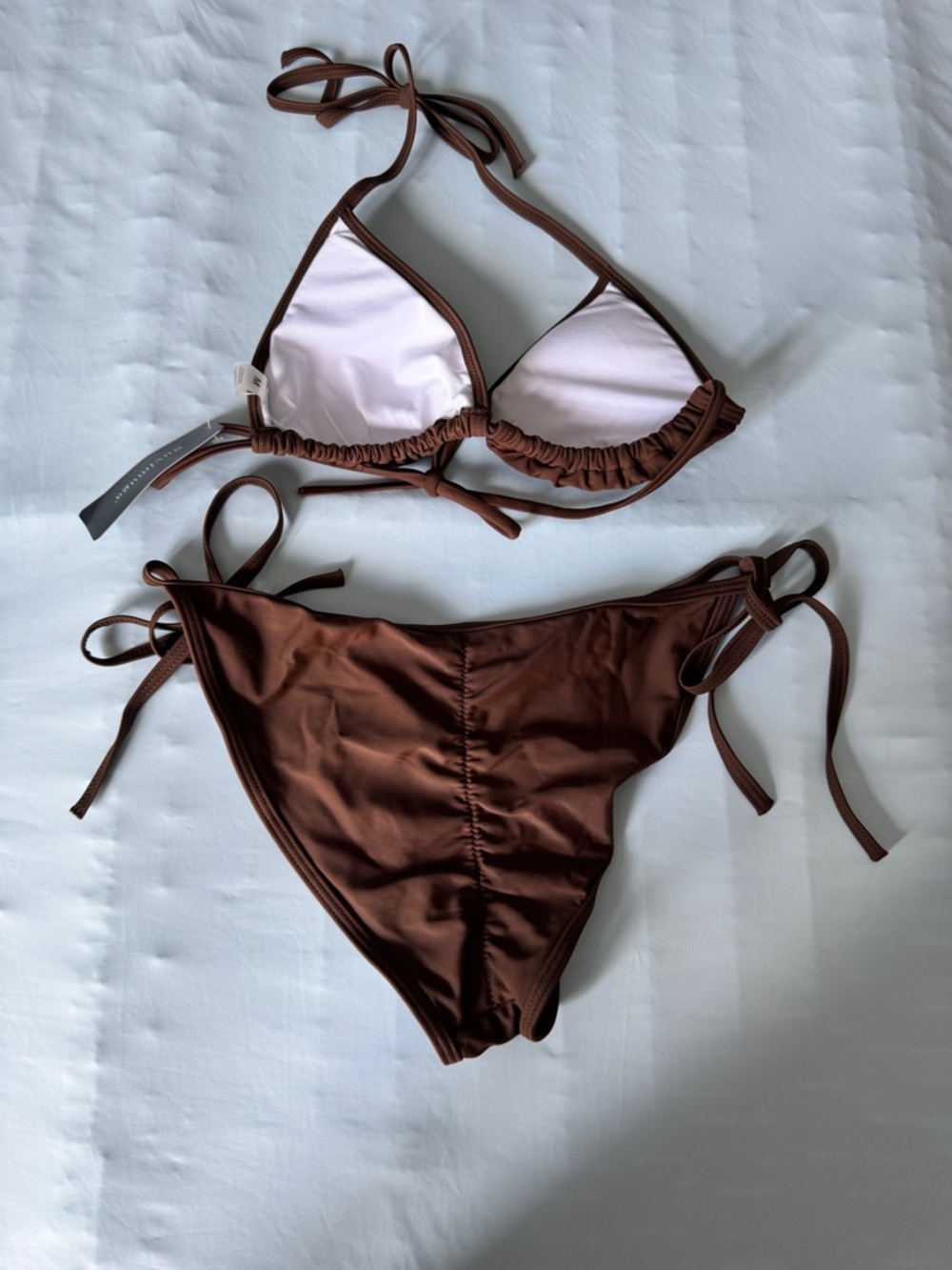 Brown Ruched String Bikini Top and Bottom Adjustable Size M NWT - Picture 2 of 3